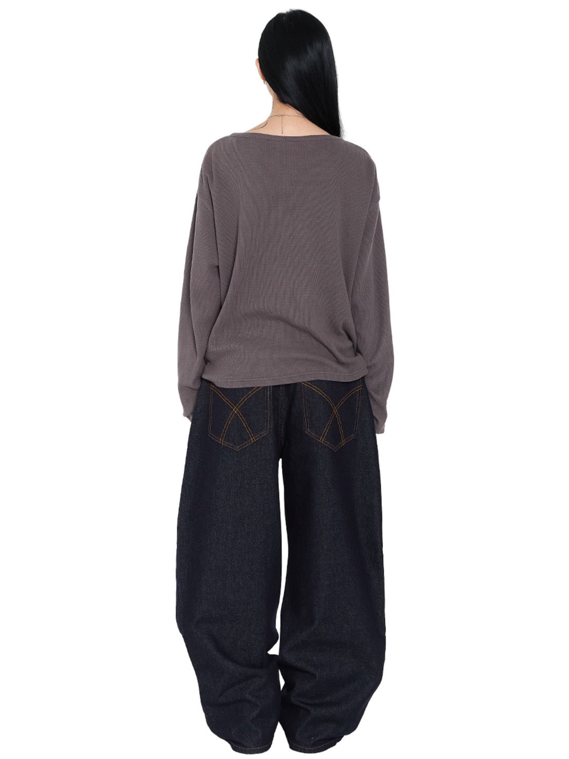 【AAKAM】Waffle Henley Neck Long Sleeve