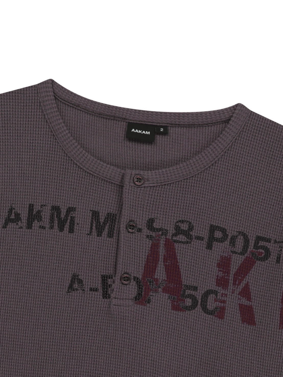 【AAKAM】Waffle Henley Neck Long Sleeve