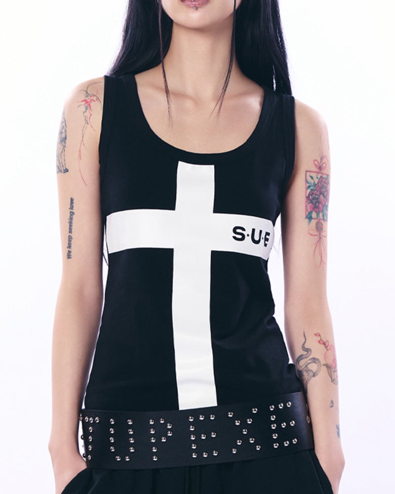 【SETUP‐EXE】LOGO CROSS SLEEVELESS TOP
