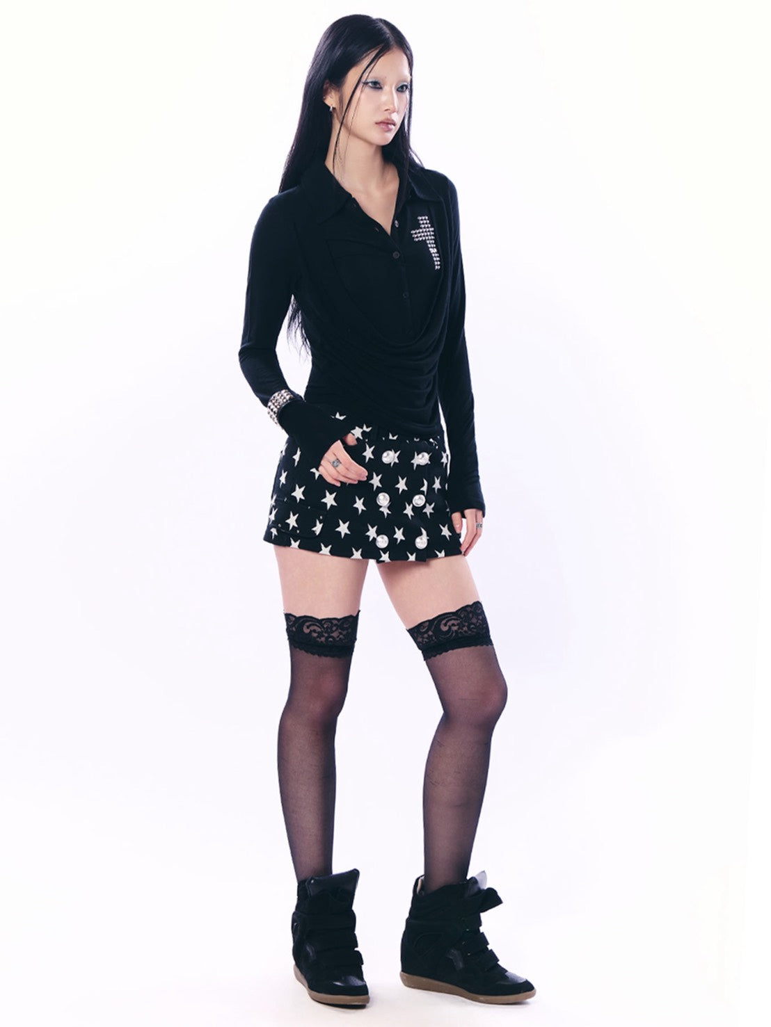 【SETUP‐EXE】STAR DOUBLE BUTTON SKIRT PANTS