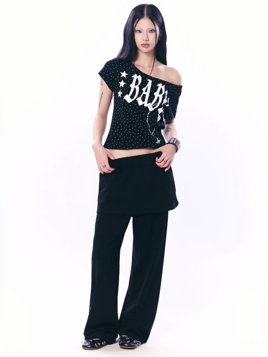 【SETUP‐EXE】BOLD EYELET SKIRT PANTS