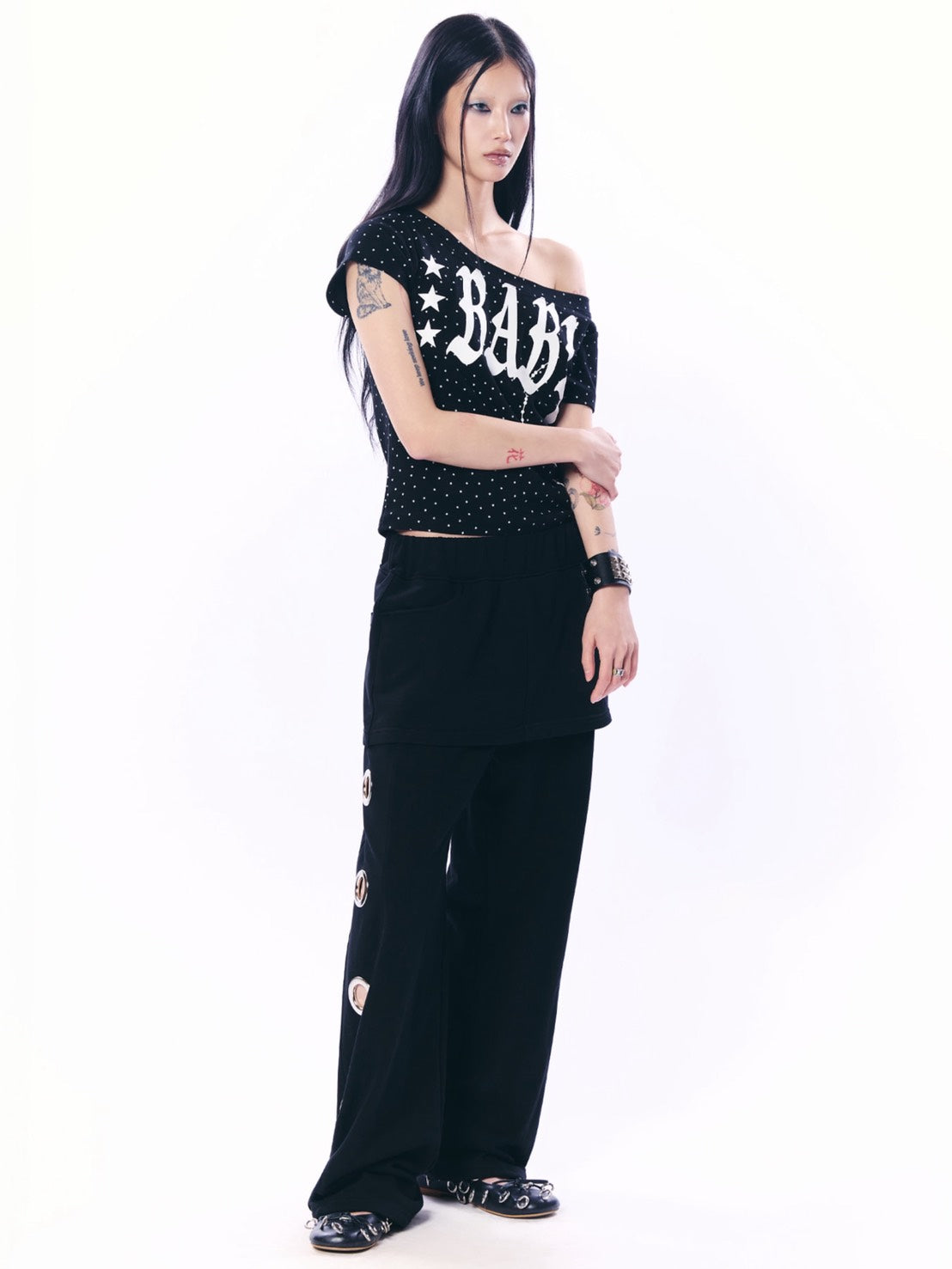 【SETUP‐EXE】BOLD EYELET SKIRT PANTS