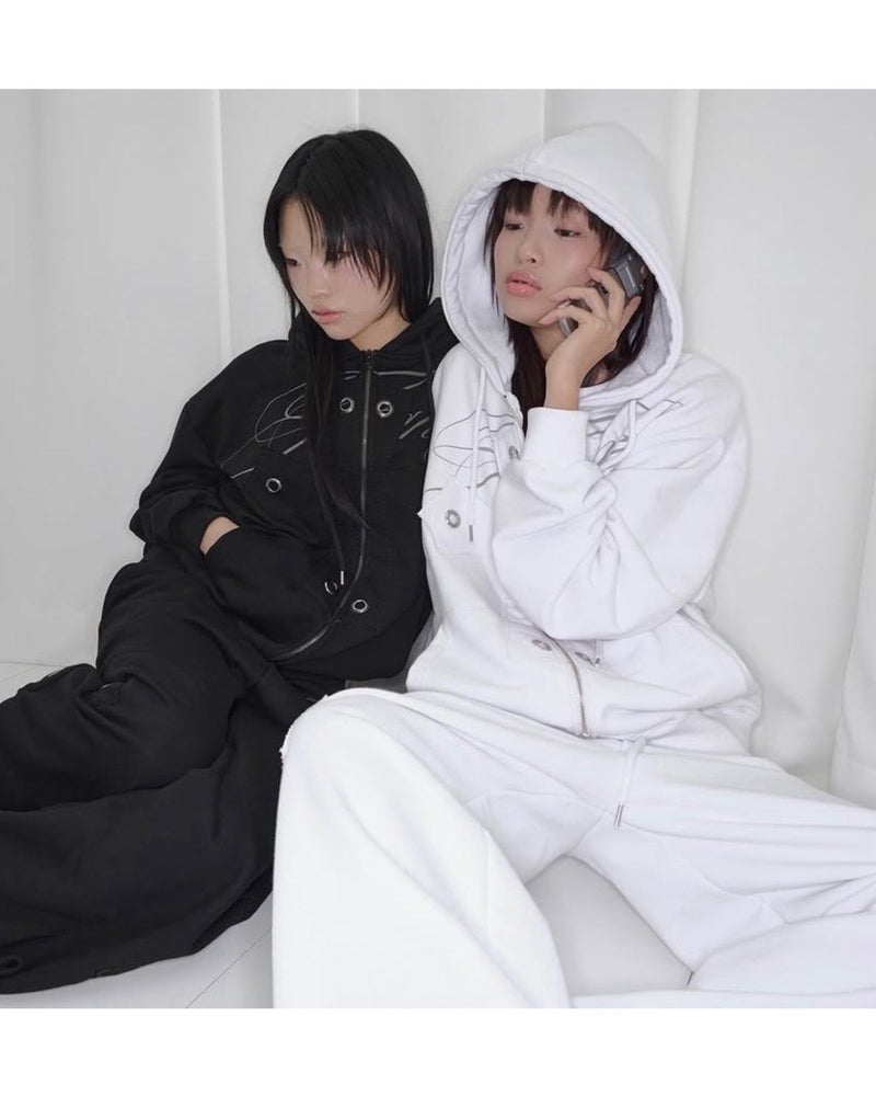 【FANCY CLUB】BIG CROSS EYELET HOODED ZIP-UP
