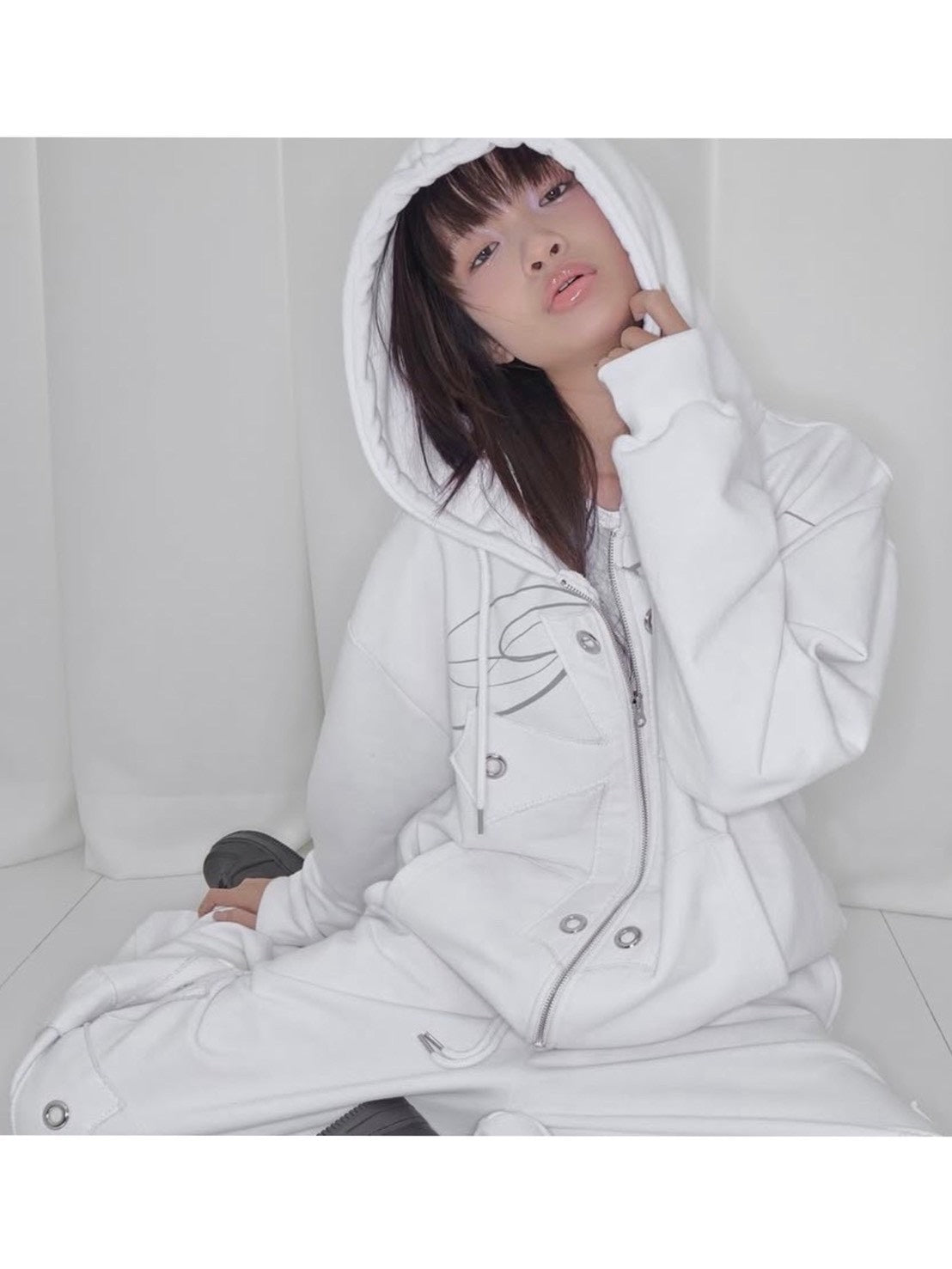 【FANCY CLUB】BIG CROSS EYELET HOODED ZIP-UP