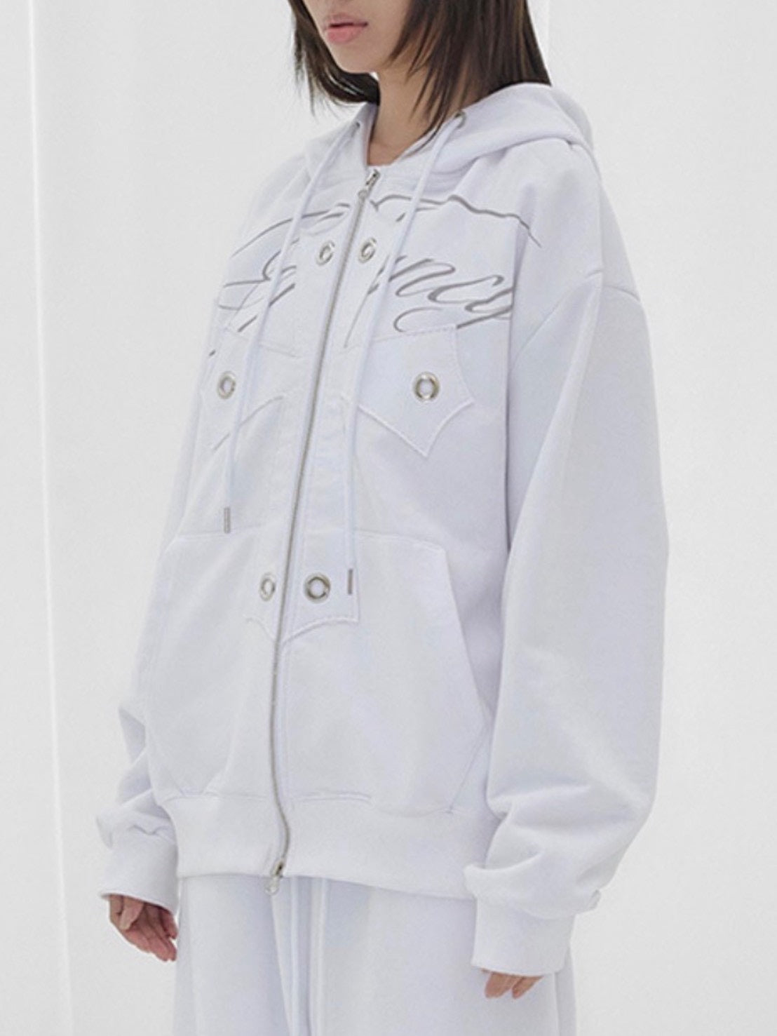 【FANCY CLUB】BIG CROSS EYELET HOODED ZIP-UP