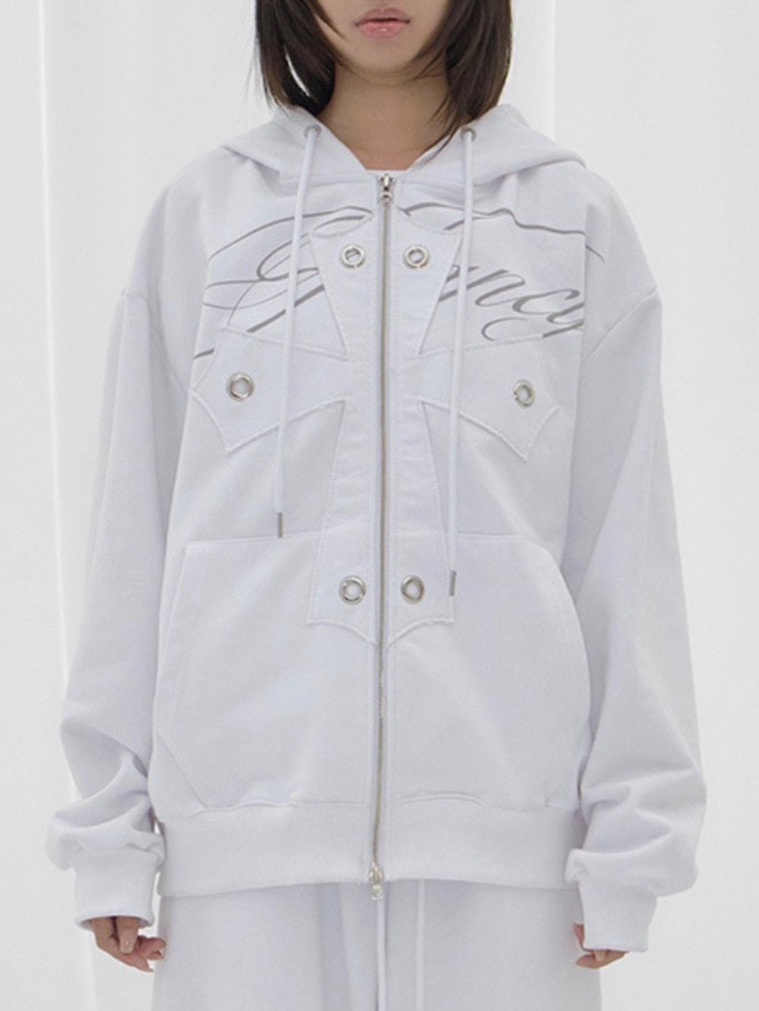 【FANCY CLUB】BIG CROSS EYELET HOODED ZIP-UP