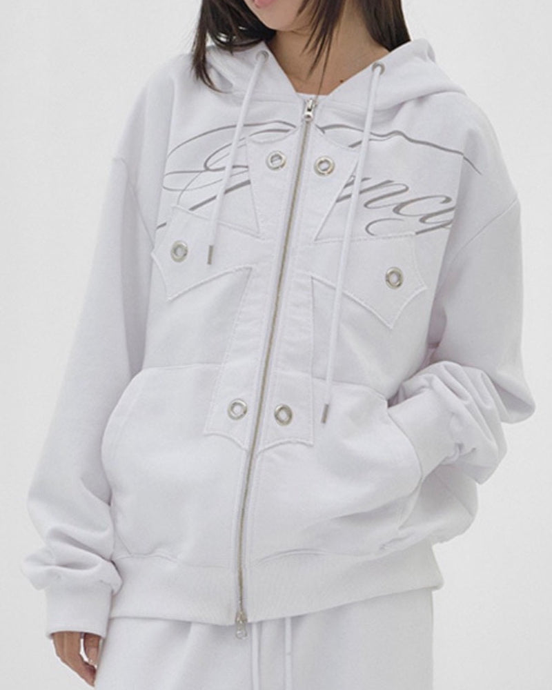 【FANCY CLUB】BIG CROSS EYELET HOODED ZIP-UP
