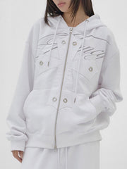 【FANCY CLUB】BIG CROSS EYELET HOODED ZIP-UP