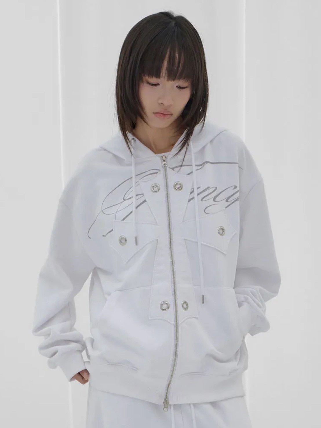 【FANCY CLUB】BIG CROSS EYELET HOODED ZIP-UP