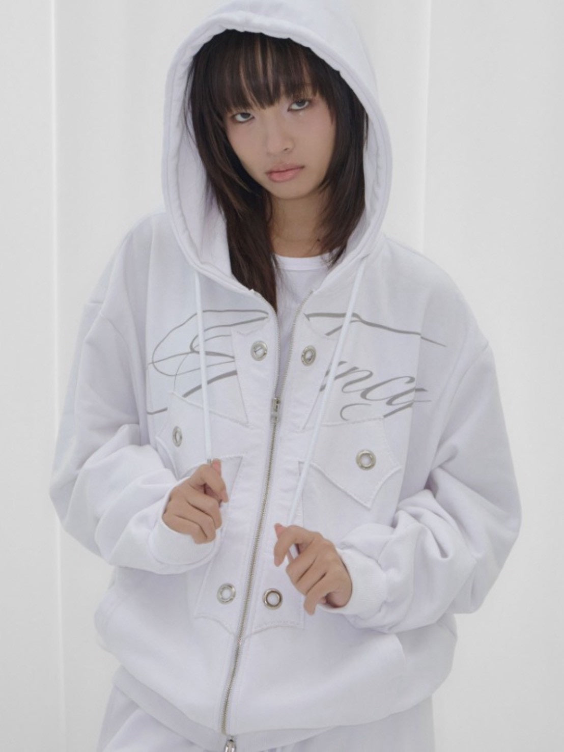 【FANCY CLUB】BIG CROSS EYELET HOODED ZIP-UP