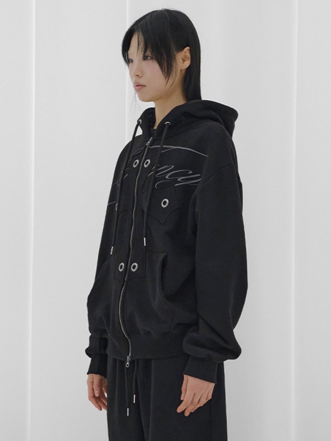 【FANCY CLUB】BIG CROSS EYELET HOODED ZIP-UP