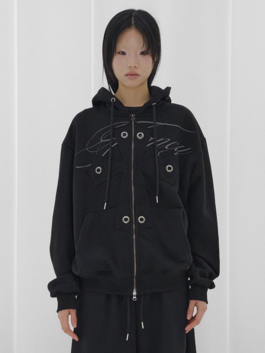 【FANCY CLUB】BIG CROSS EYELET HOODED ZIP-UP