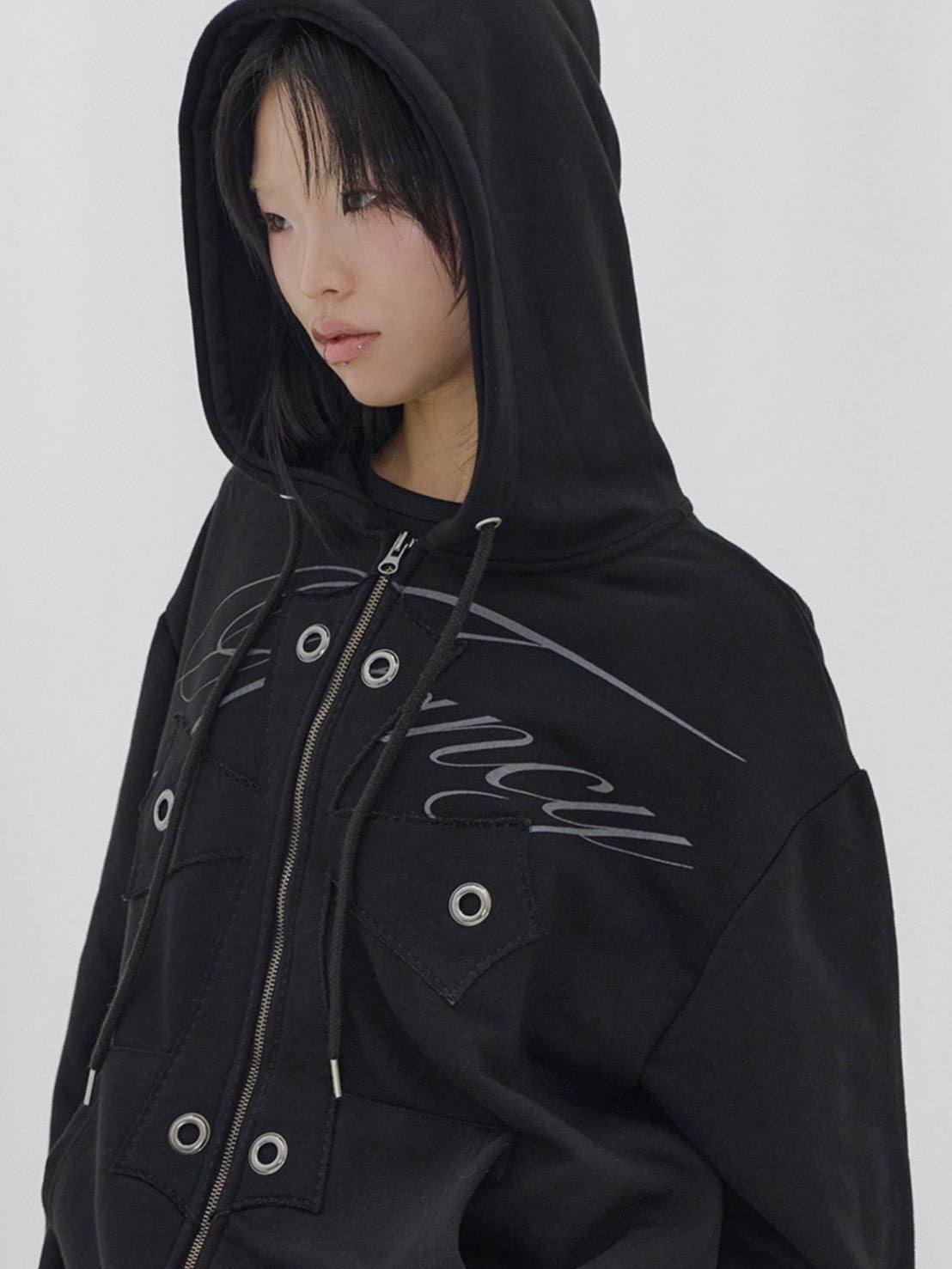 【FANCY CLUB】BIG CROSS EYELET HOODED ZIP-UP
