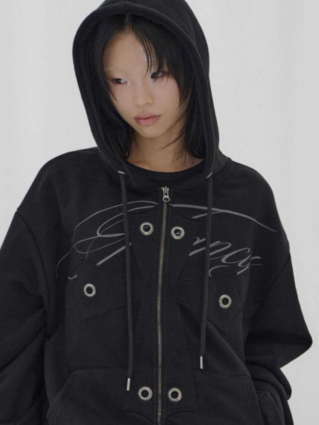 【FANCY CLUB】BIG CROSS EYELET HOODED ZIP-UP