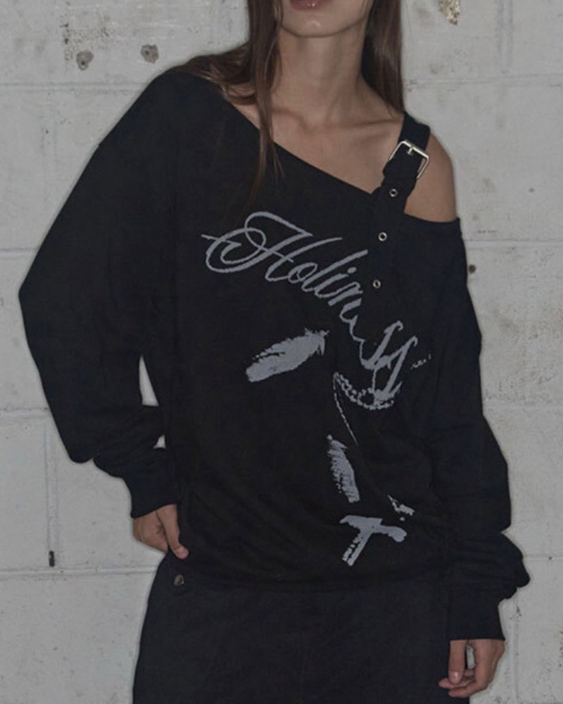 【FANCY CLUB】ONE-SHOULDER BUCKLE SWEATSHIRT