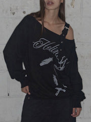 【FANCY CLUB】ONE-SHOULDER BUCKLE SWEATSHIRT