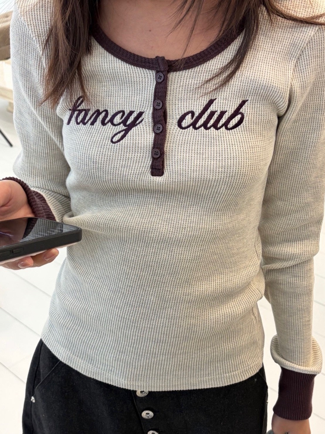 【FANCY CLUB】HENLEY NECK WAFFLE LONG SLEEVE