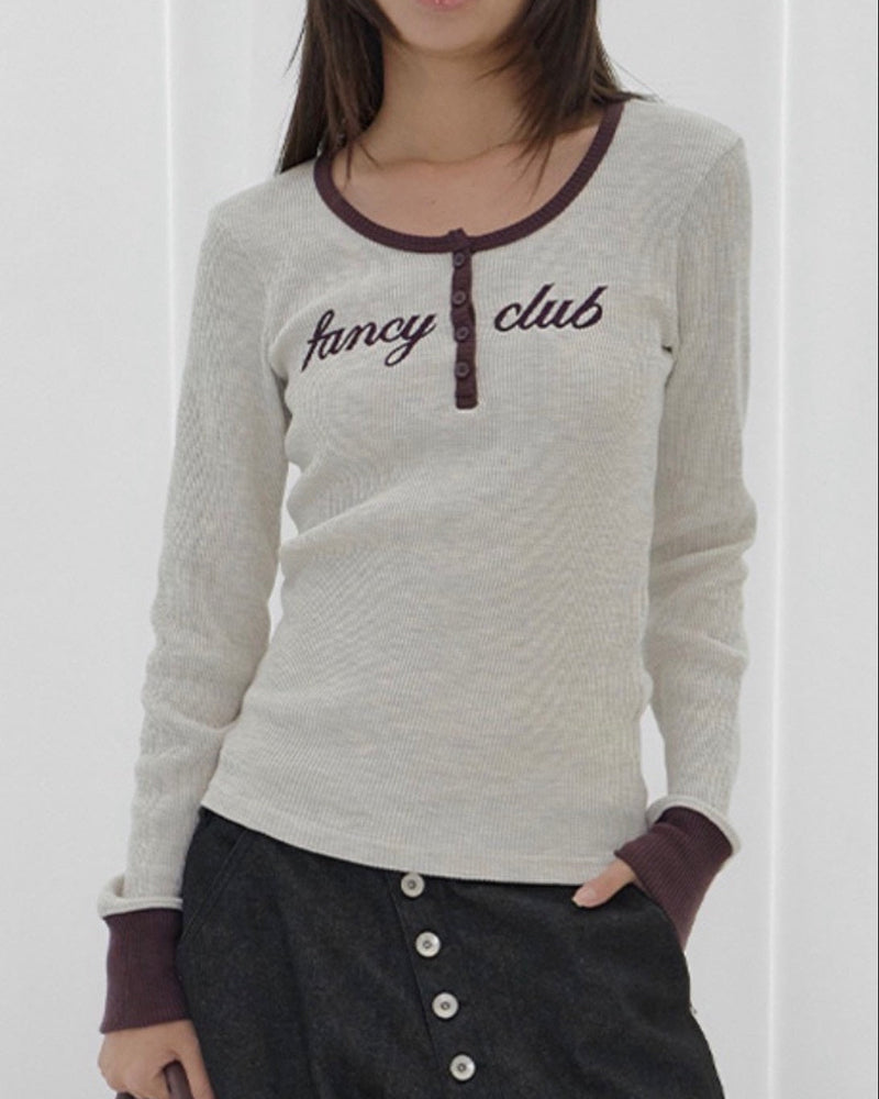 【FANCY CLUB】HENLEY NECK WAFFLE LONG SLEEVE