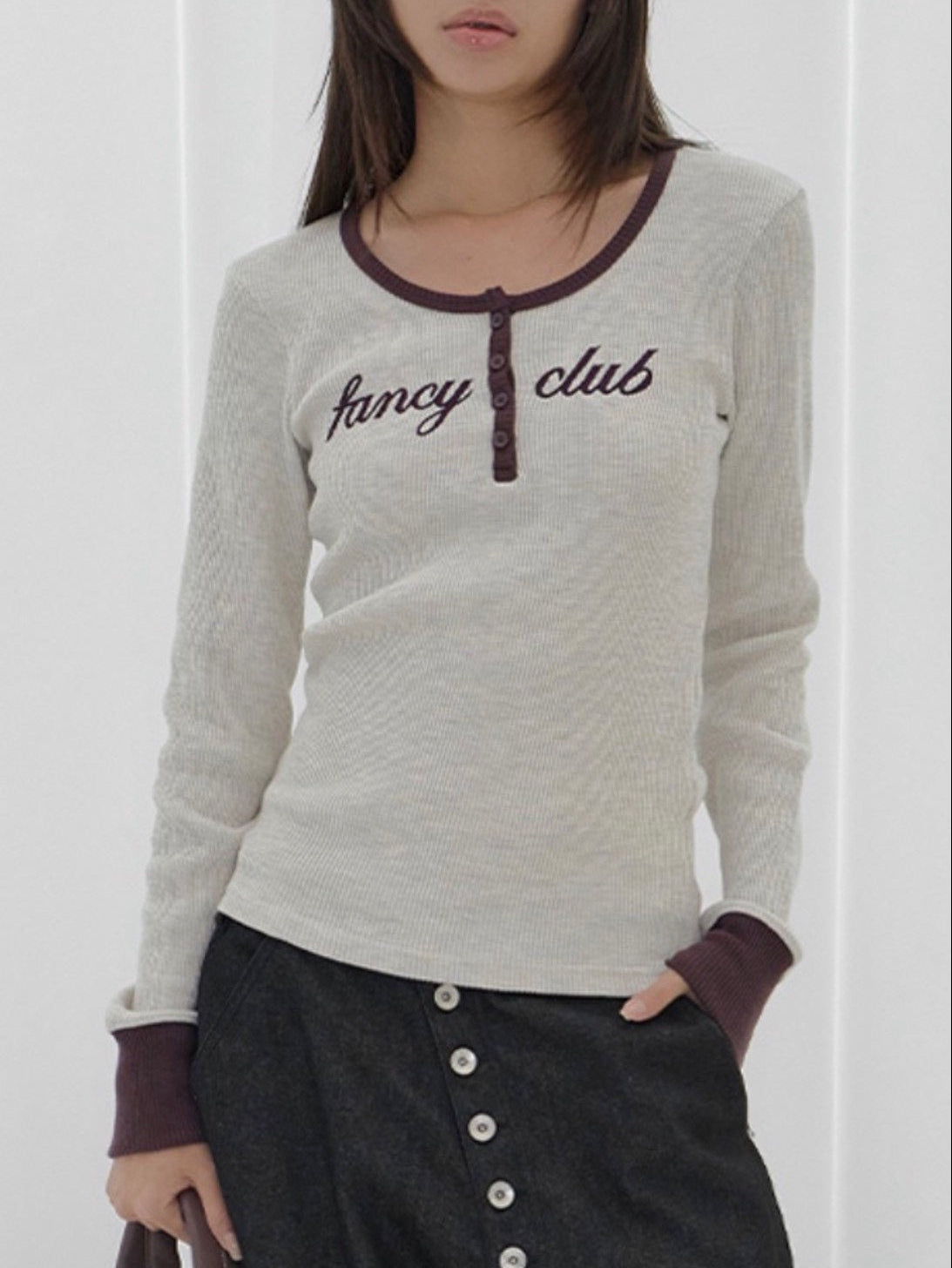 【FANCY CLUB】HENLEY NECK WAFFLE LONG SLEEVE