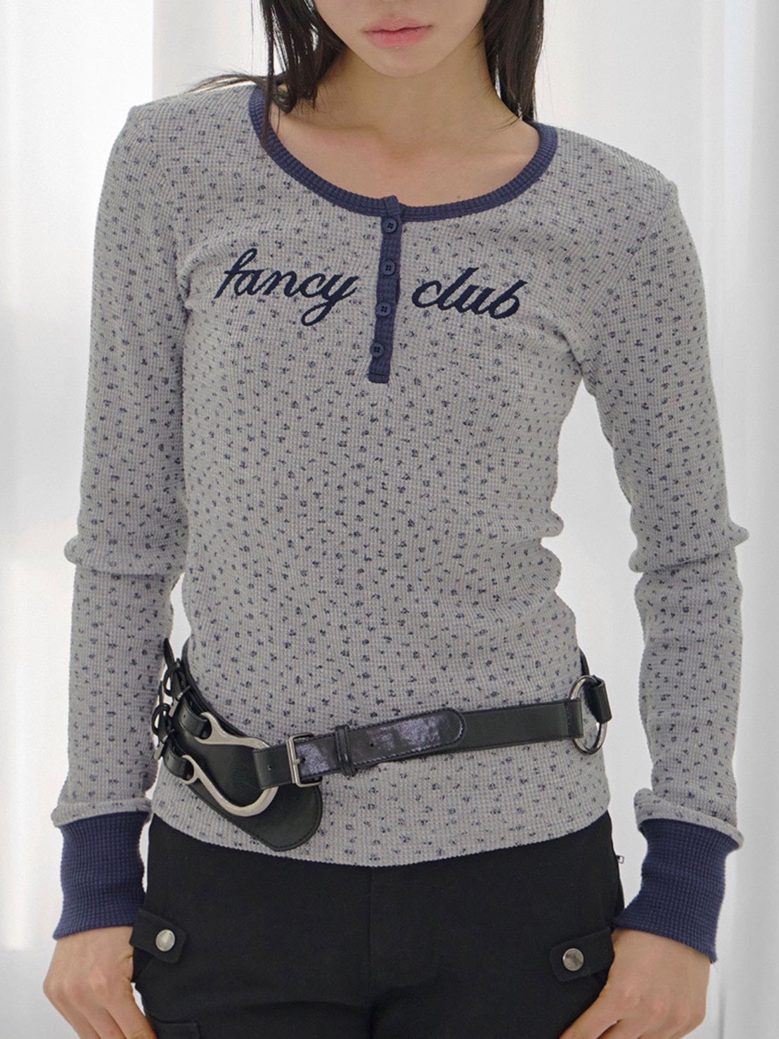 【FANCY CLUB】HENLEY NECK WAFFLE LONG SLEEVE