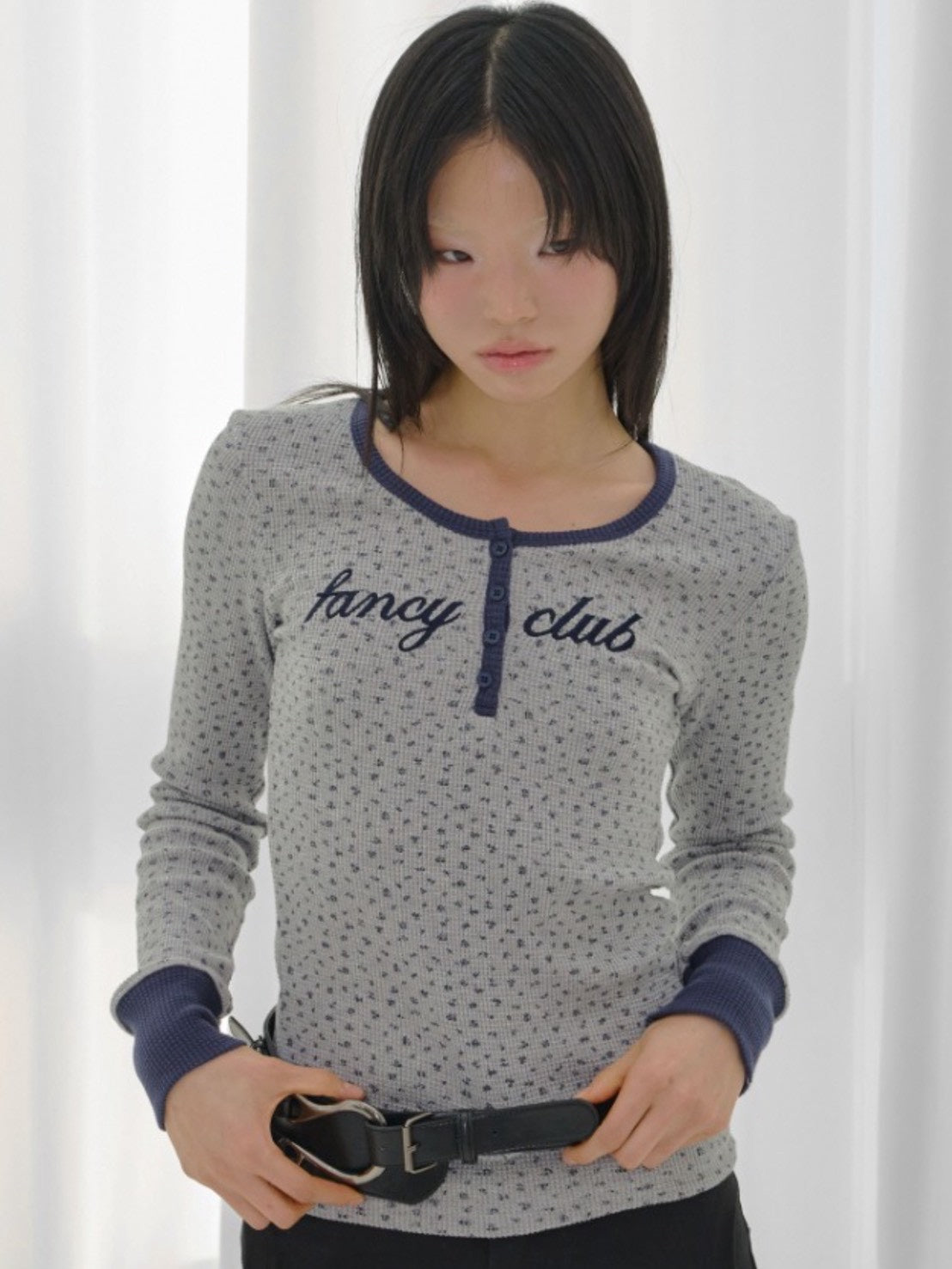 【FANCY CLUB】HENLEY NECK WAFFLE LONG SLEEVE