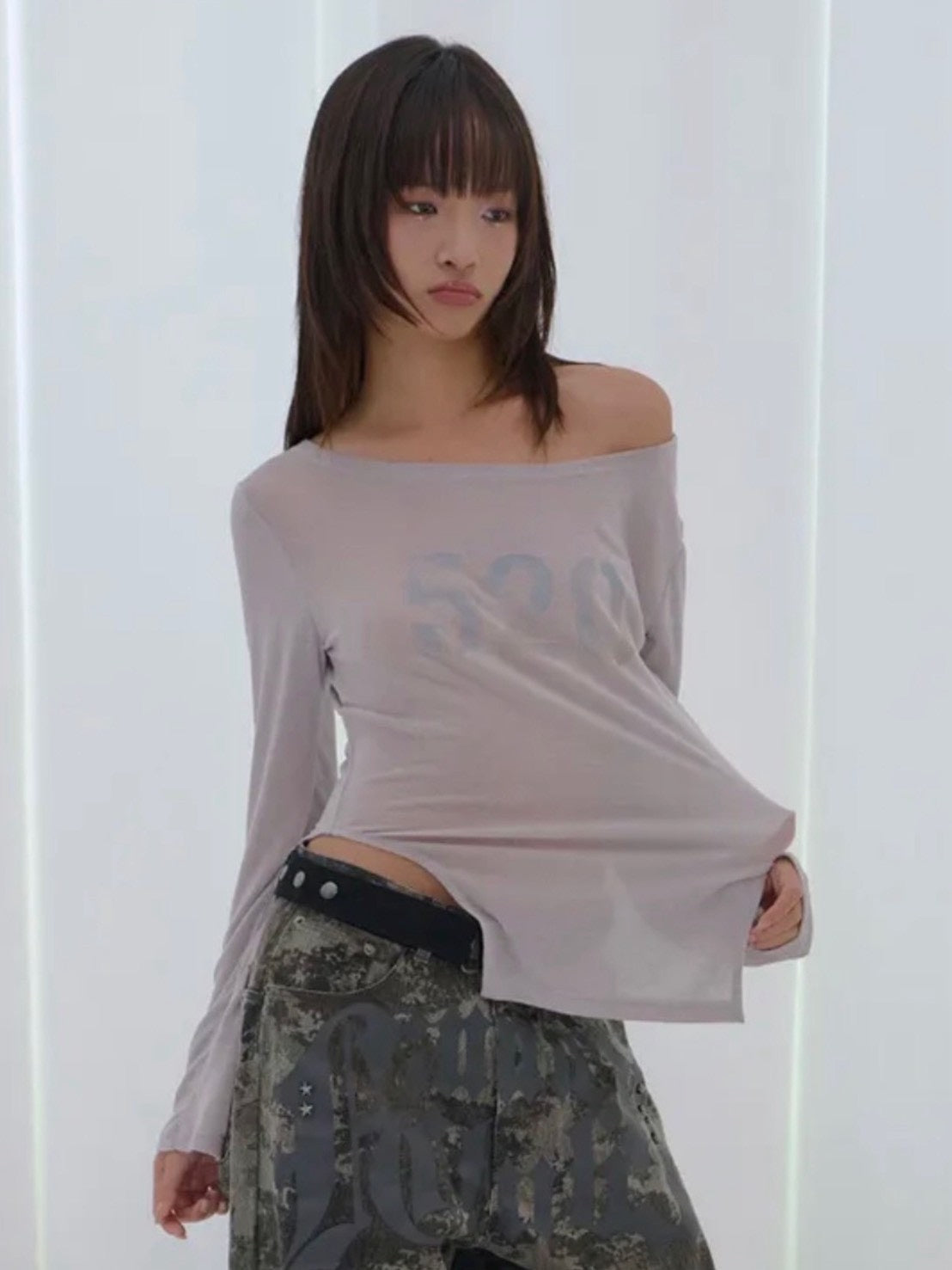 【FANCY CLUB】520 BOATNECK SHEER LONG SLEEVE