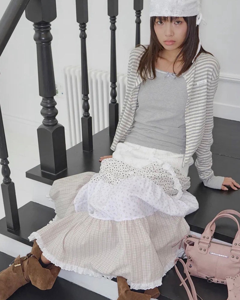 【FANCY CLUB】FLORAL LACE CANCAN LONG SKIRT