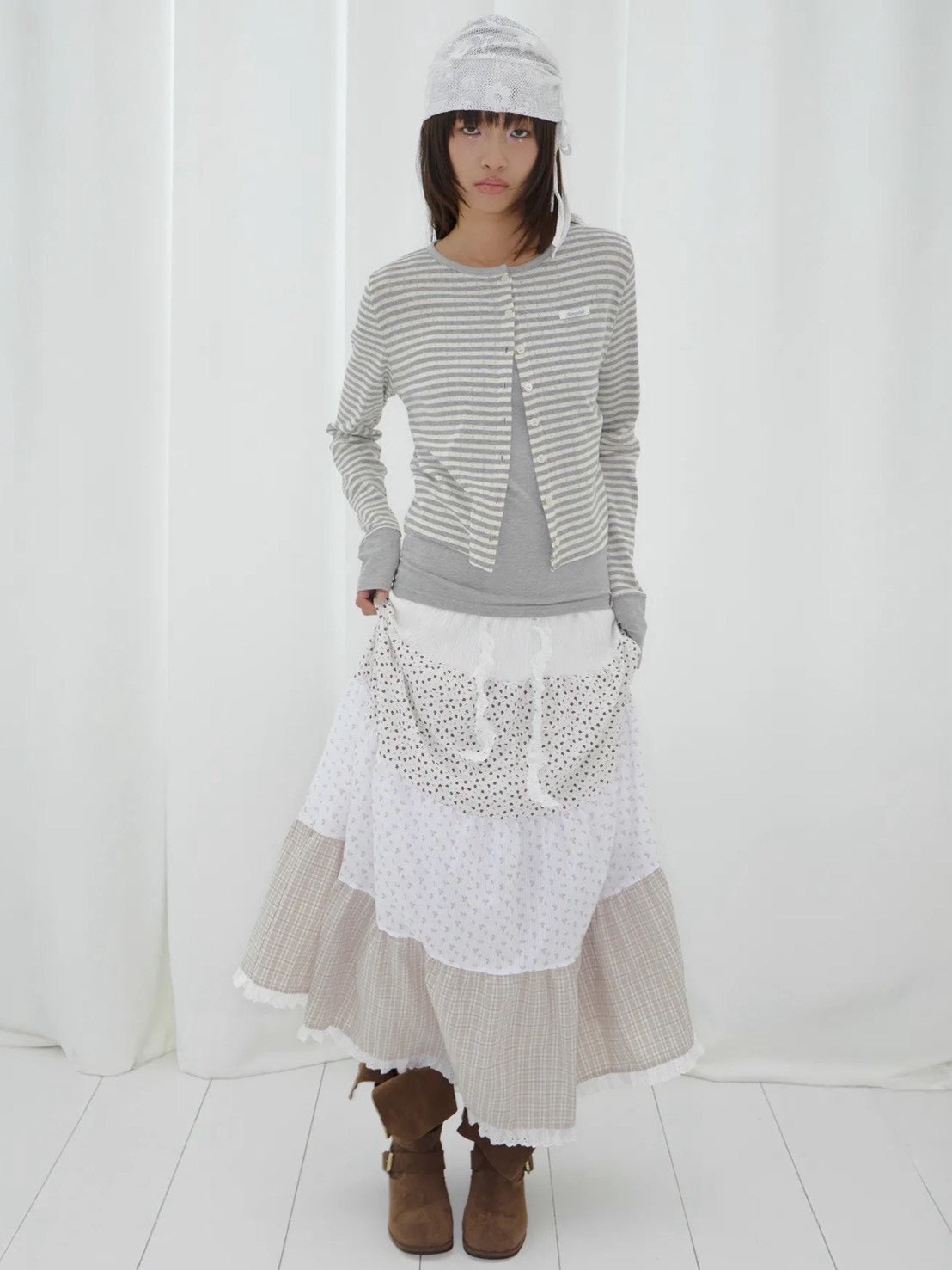 【FANCY CLUB】FLORAL LACE CANCAN LONG SKIRT