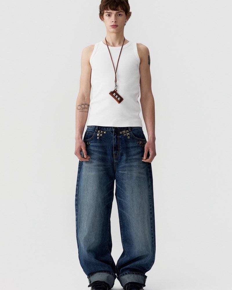 【ESC STUDIO】studded denim roll-up pants
