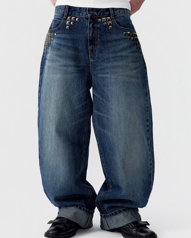 【ESC STUDIO】studded denim roll-up pants