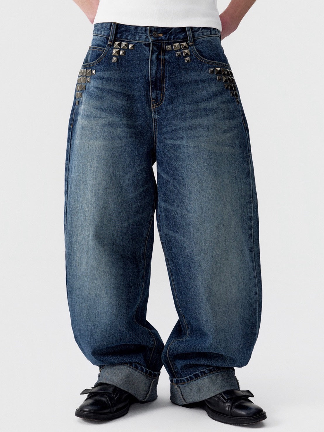 【ESC STUDIO】studded denim roll-up pants