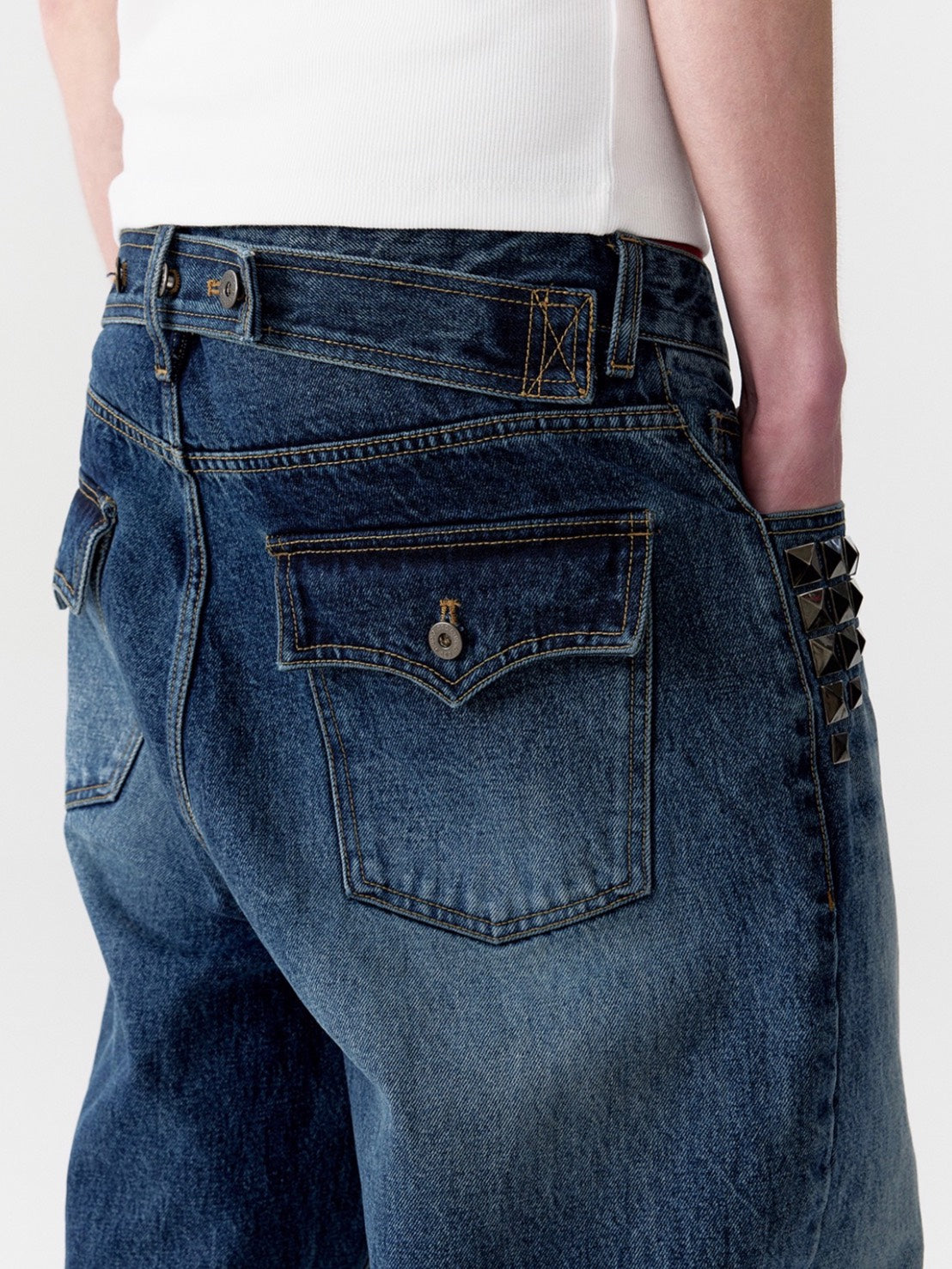 【ESC STUDIO】studded denim roll-up pants