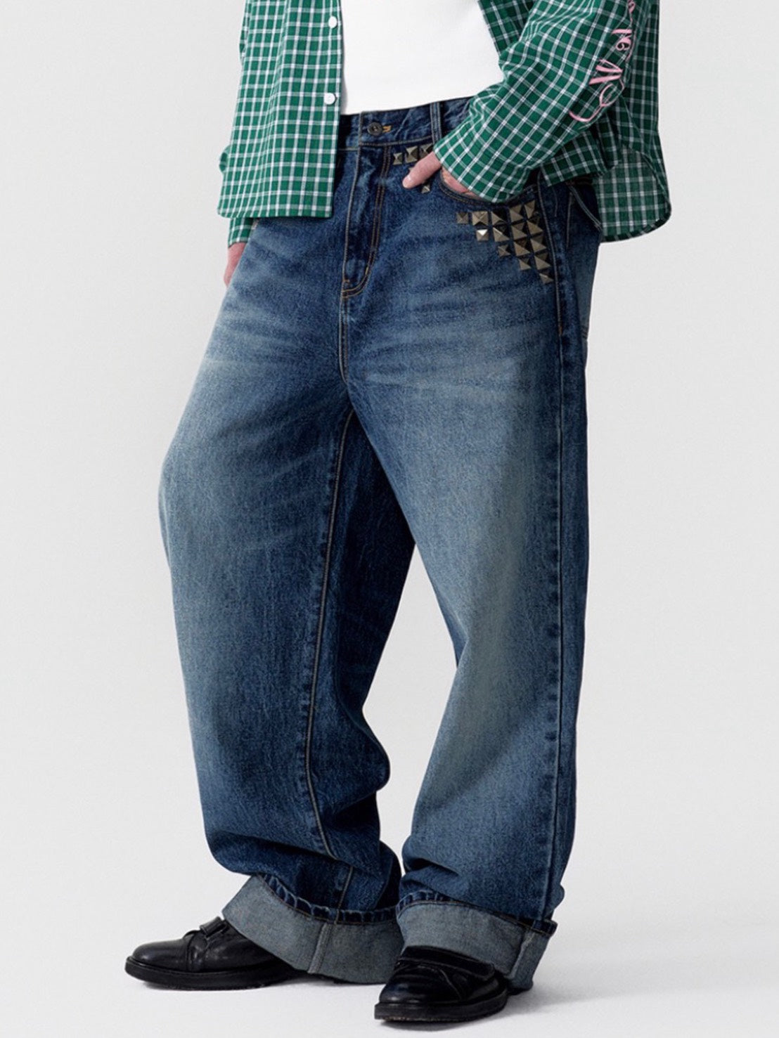 【ESC STUDIO】studded denim roll-up pants