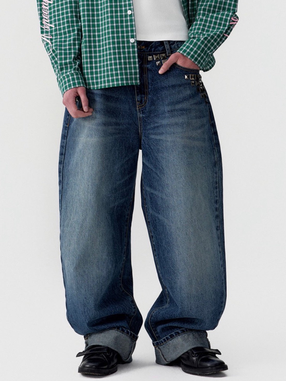 【ESC STUDIO】studded denim roll-up pants