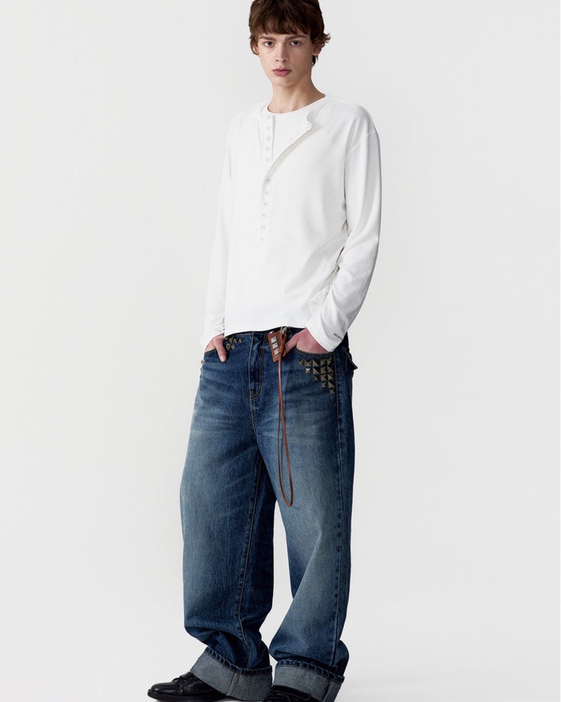 【ESC STUDIO】covered button henley