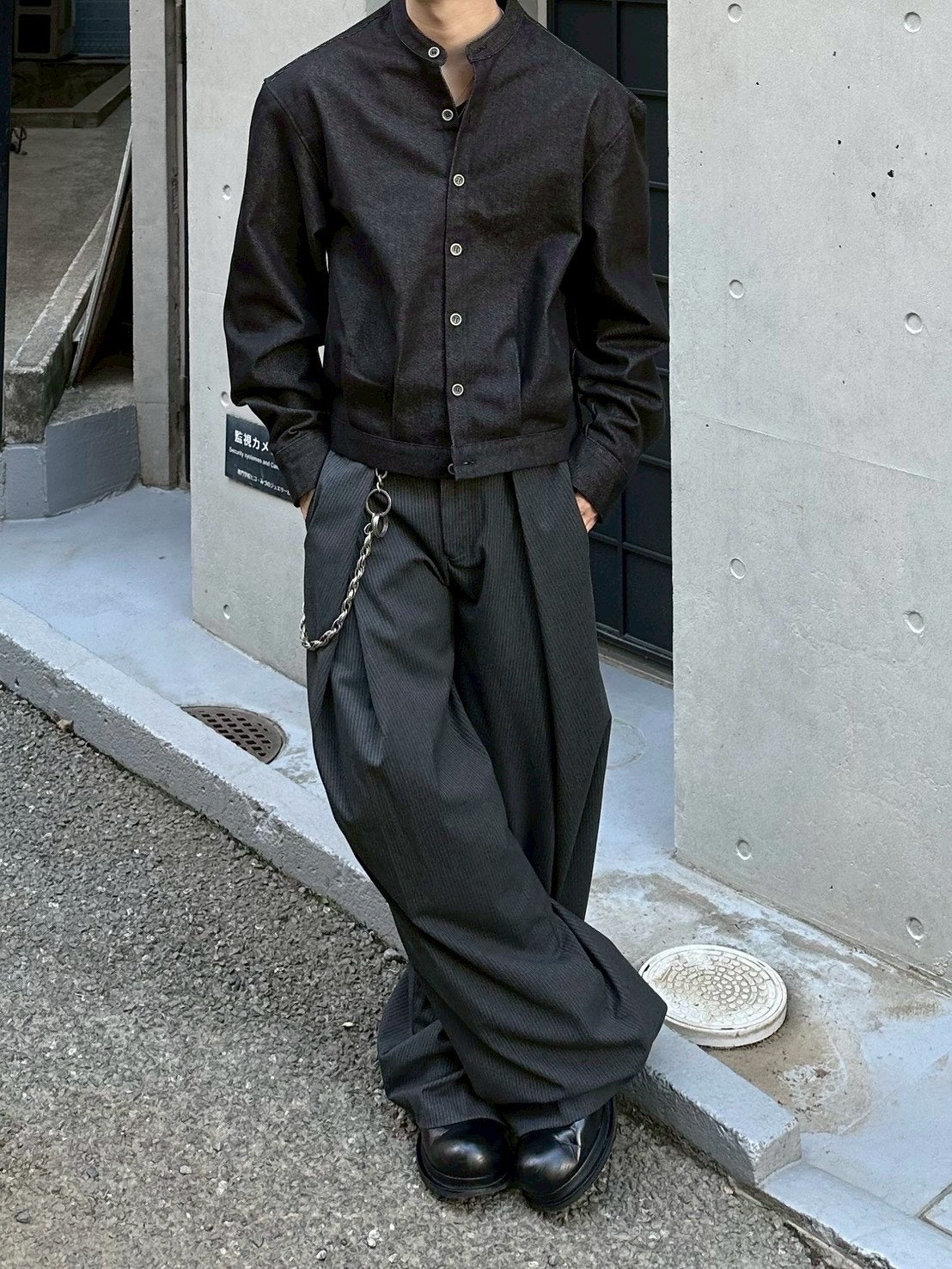 受注制【Chikashitsu +】no collar cropped jacket
