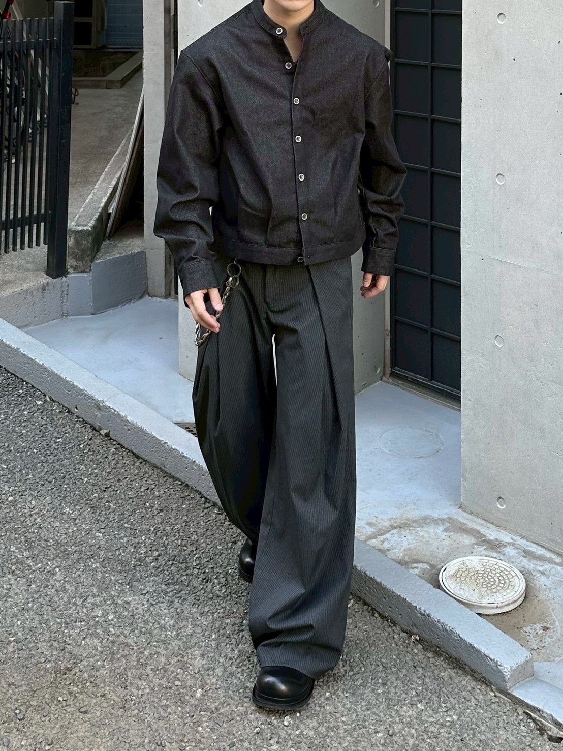 受注制【Chikashitsu +】no collar cropped jacket