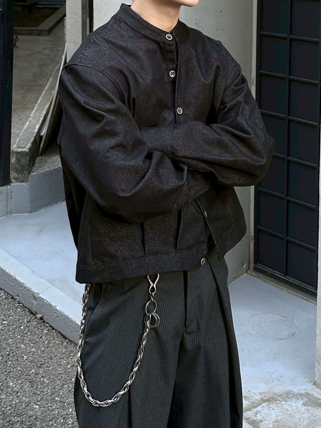 受注制【Chikashitsu +】no collar cropped jacket