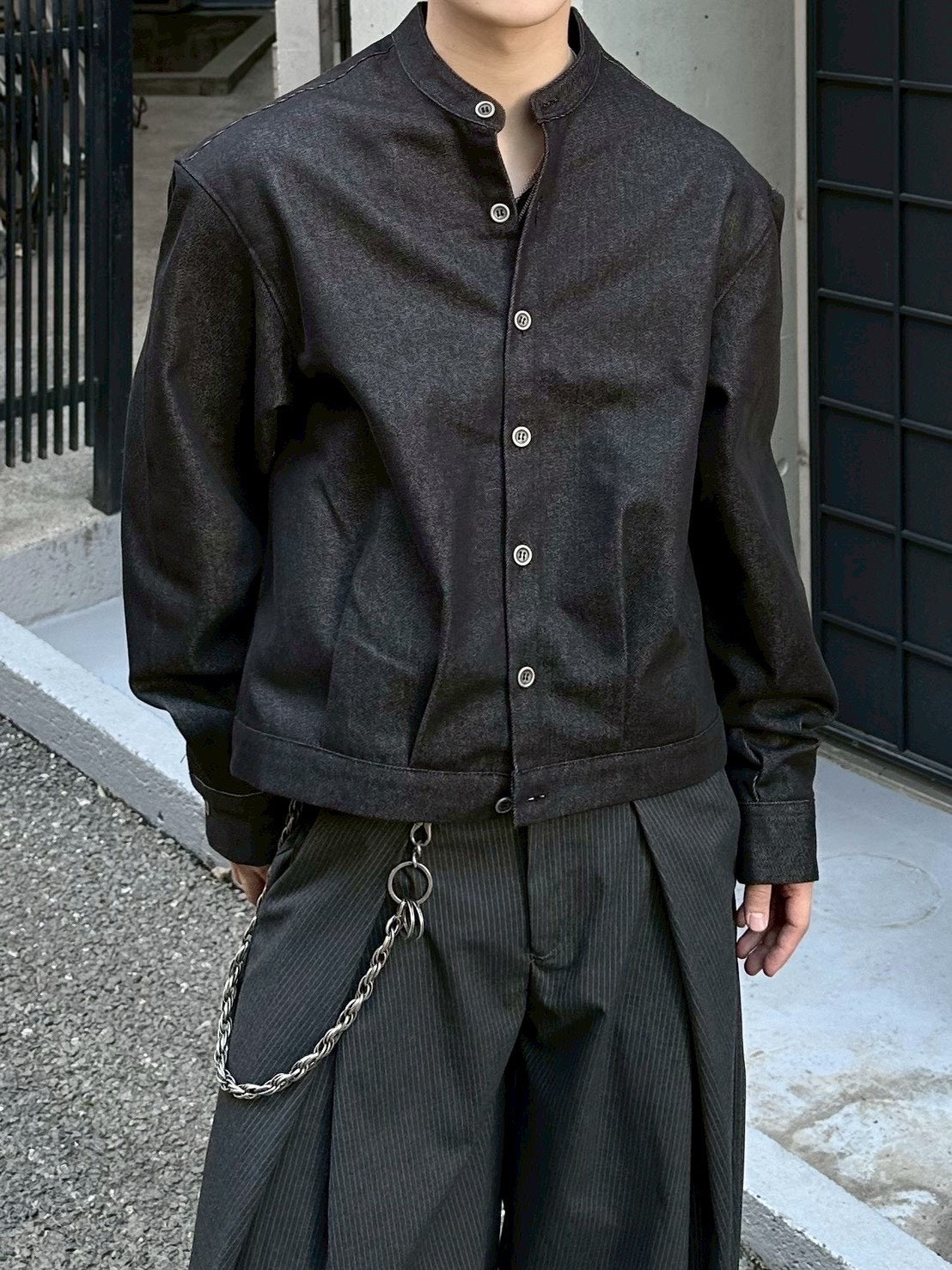 受注制【Chikashitsu +】no collar cropped jacket