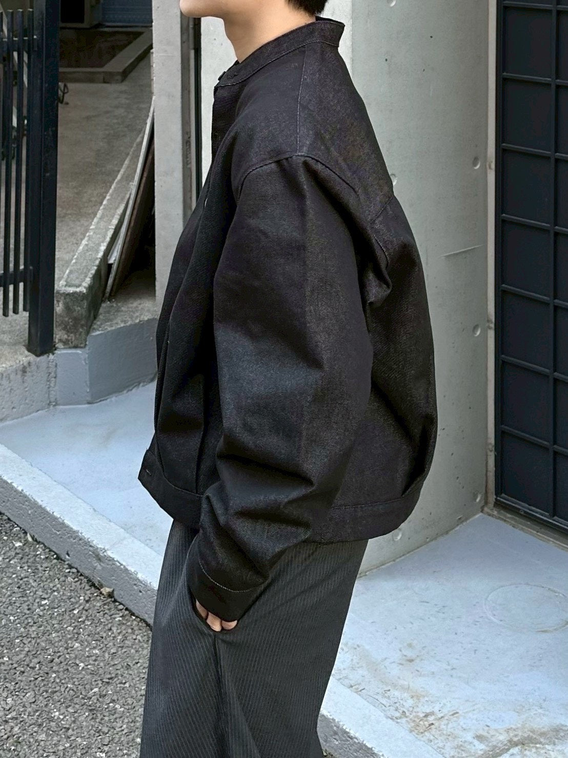 受注制【Chikashitsu +】no collar cropped jacket