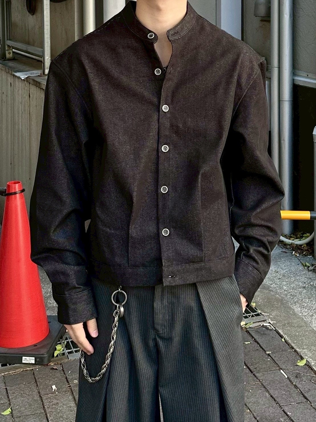 受注制【Chikashitsu +】no collar cropped jacket