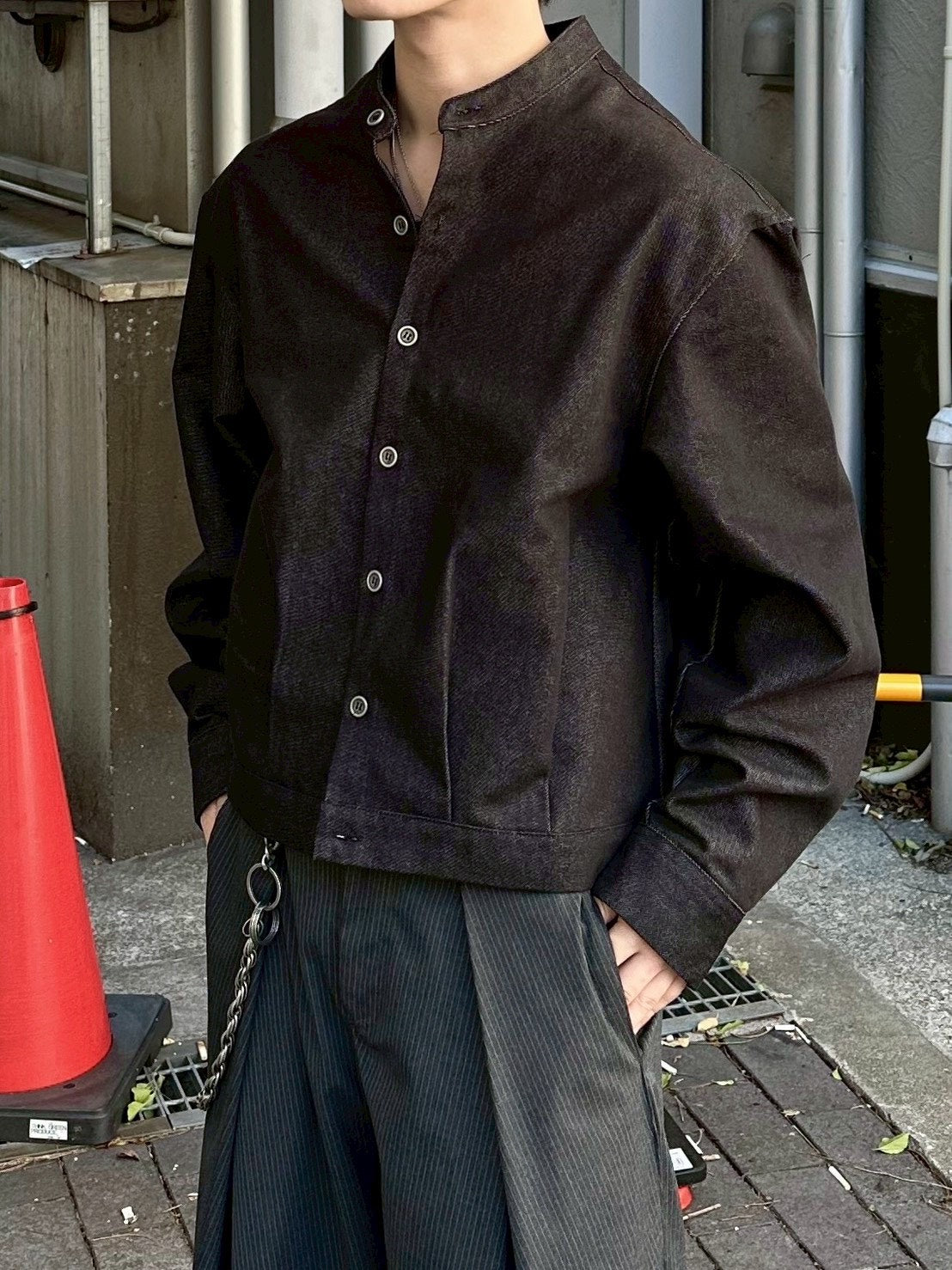 受注制【Chikashitsu +】no collar cropped jacket