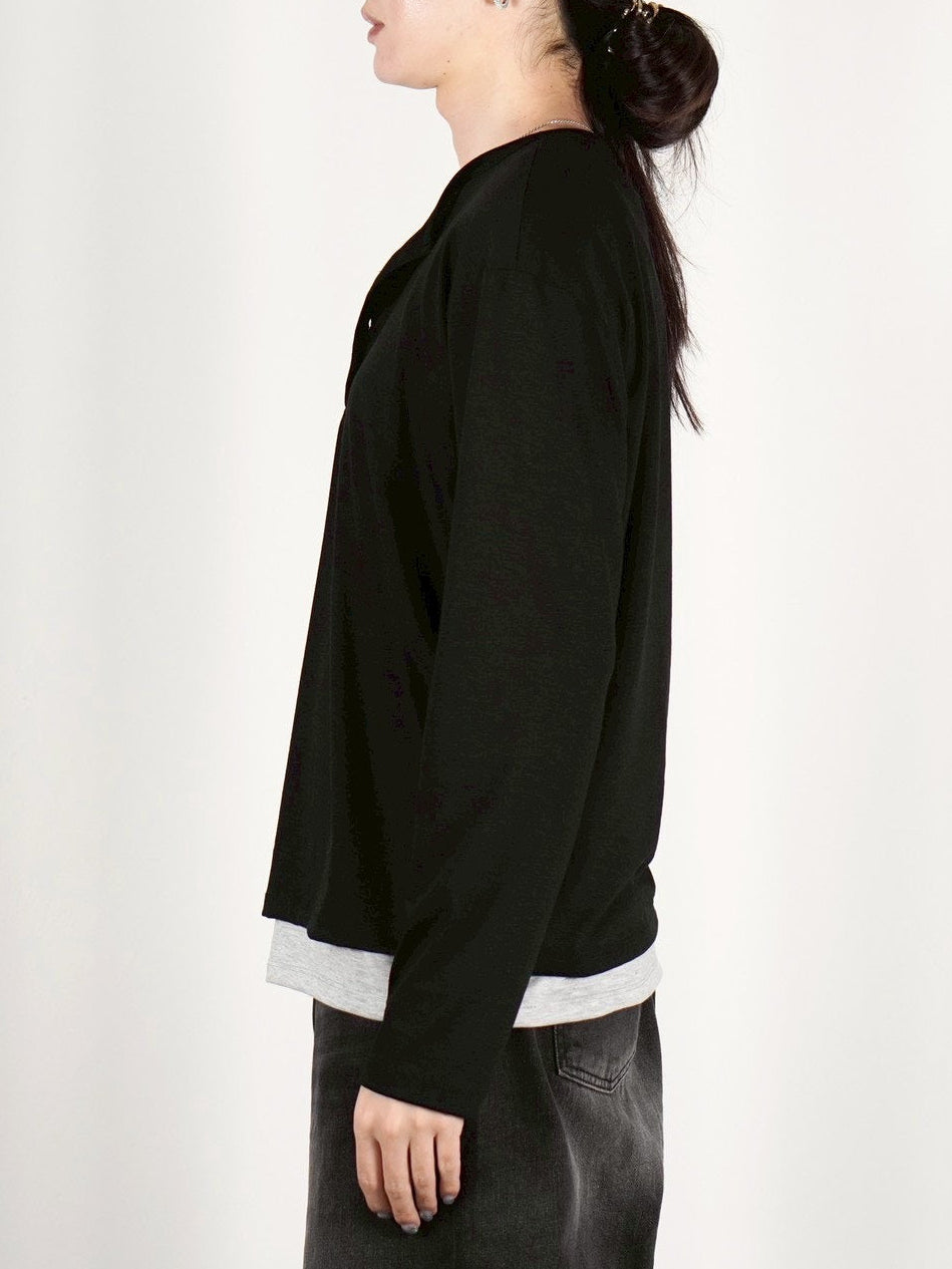 受注制【Chikashitsu +】double layered henley neck long sleeve