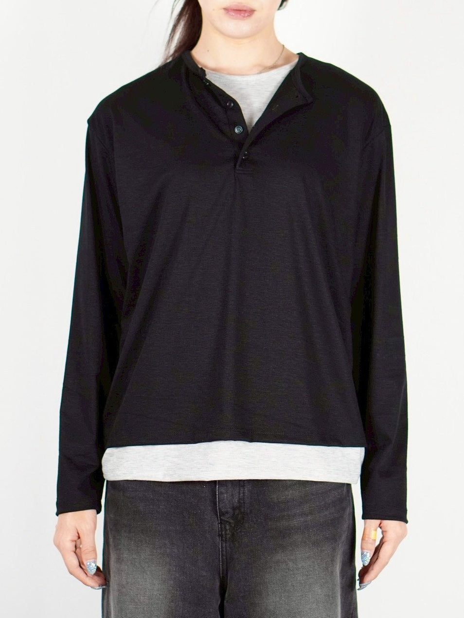 受注制【Chikashitsu +】double layered henley neck long sleeve