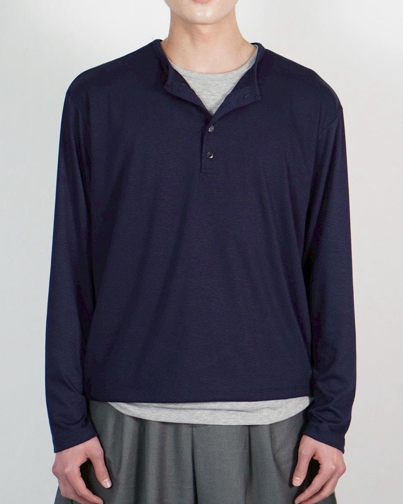 受注制【Chikashitsu +】double layered henley neck long sleeve