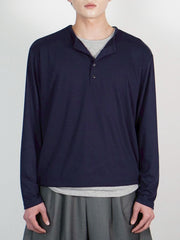 受注制【Chikashitsu +】double layered henley neck long sleeve