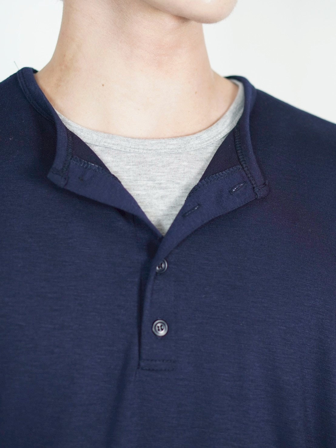 受注制【Chikashitsu +】double layered henley neck long sleeve
