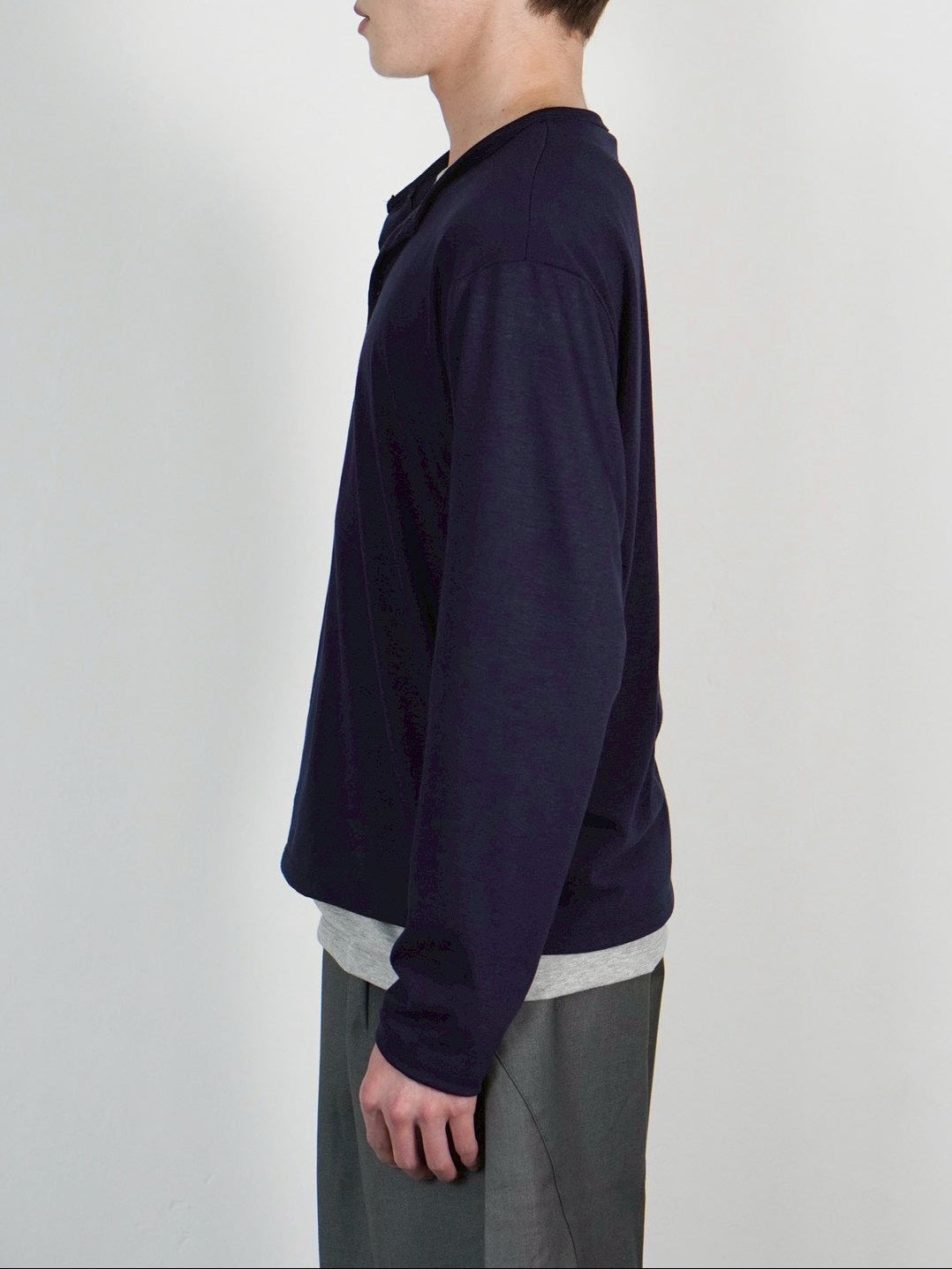 受注制【Chikashitsu +】double layered henley neck long sleeve