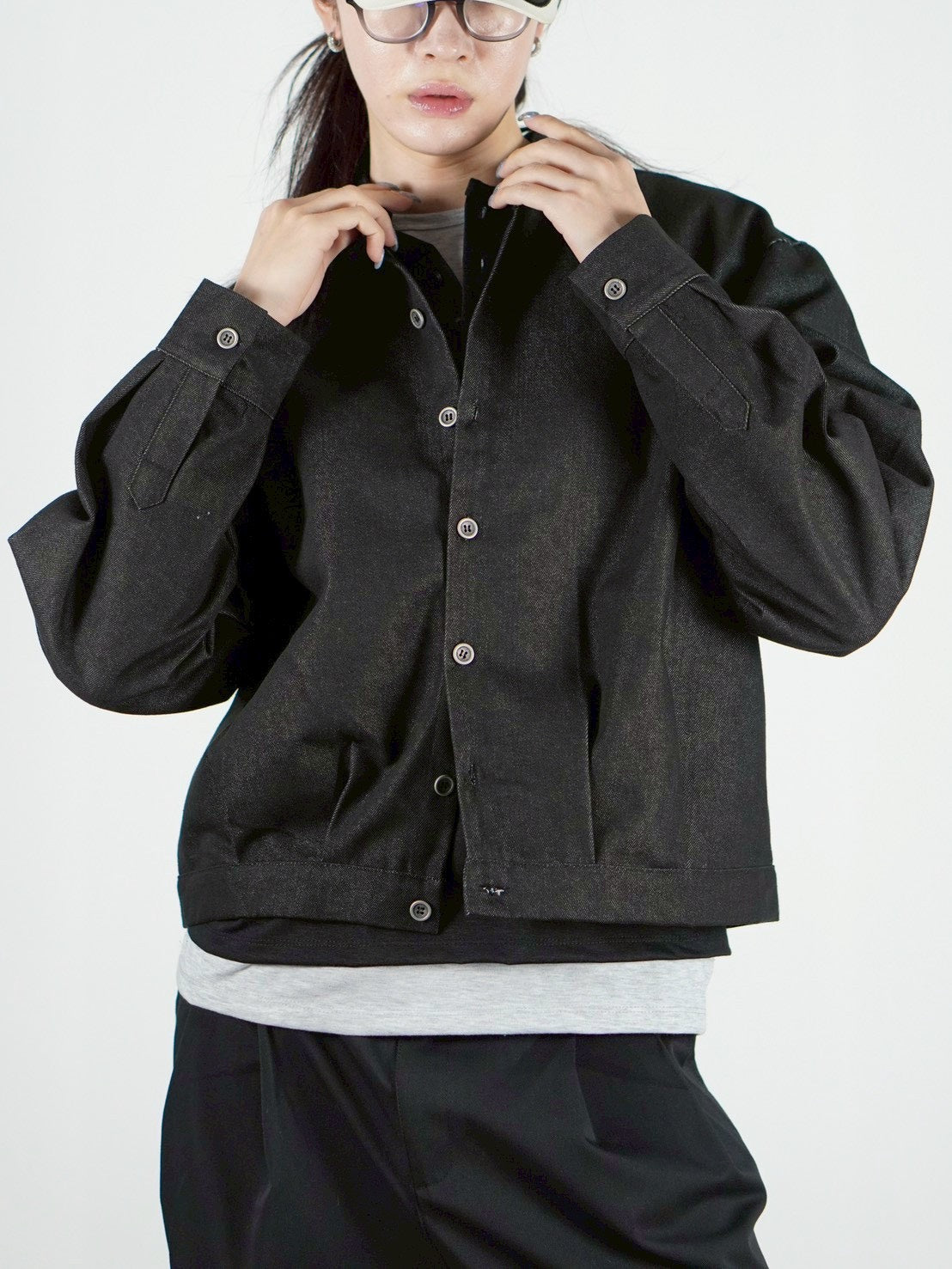 受注制【Chikashitsu +】no collar cropped jacket