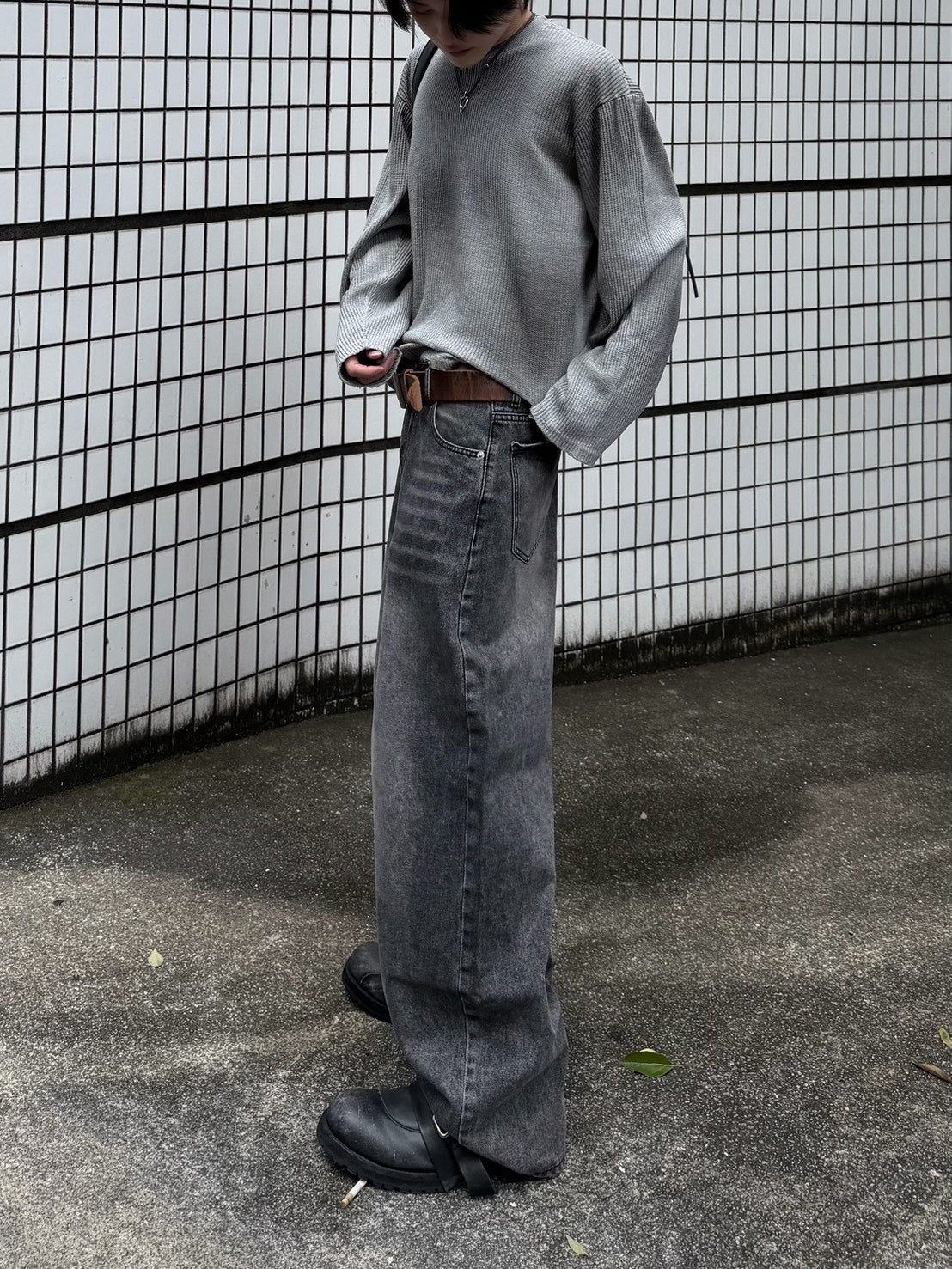 受注制【Chikashitsu +】washed waffle long sleeve (2color)